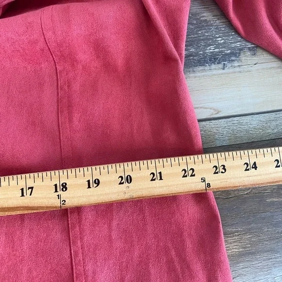 Talbots Dress Size 14W Cherry Pink Long Vintage Faux Suede Stretch Long Sleeve - Picture 9 of 11